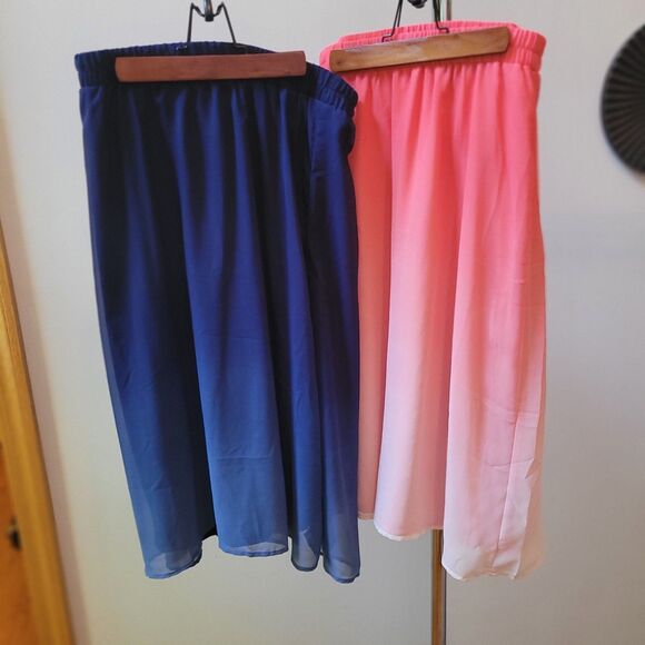 2 Old Navy Wmns Small 1 Pink And 1 Blue Ombre Layered Midi Skirt Lightweight - Picture 2 of 11